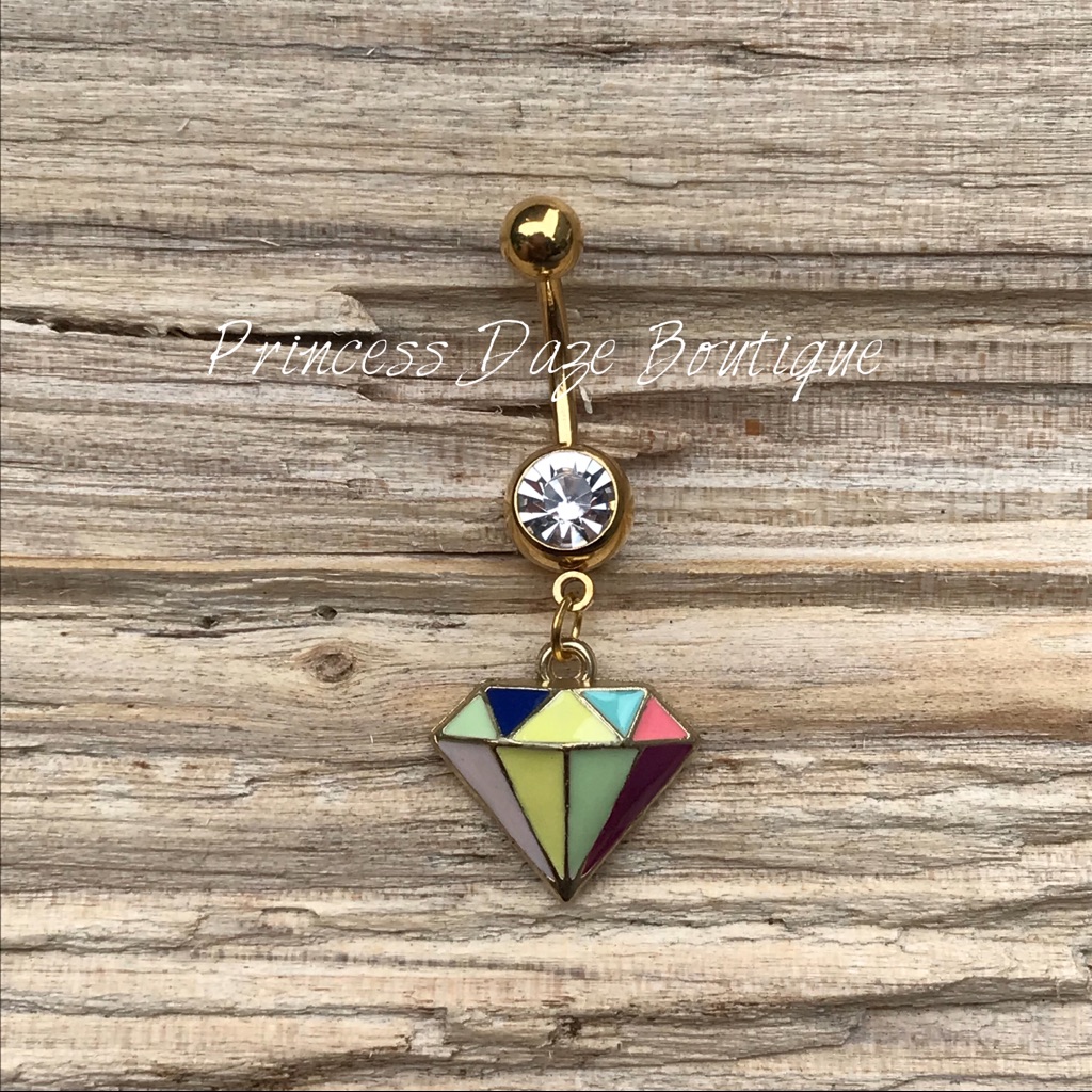 Gold Diamond Belly Button Ring